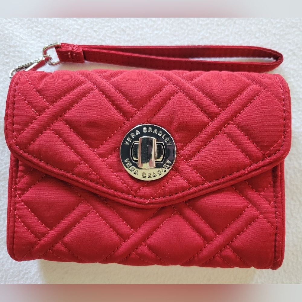 Vera Bradley Red Quilted Wristlet, Excellent Pre-owned Condition